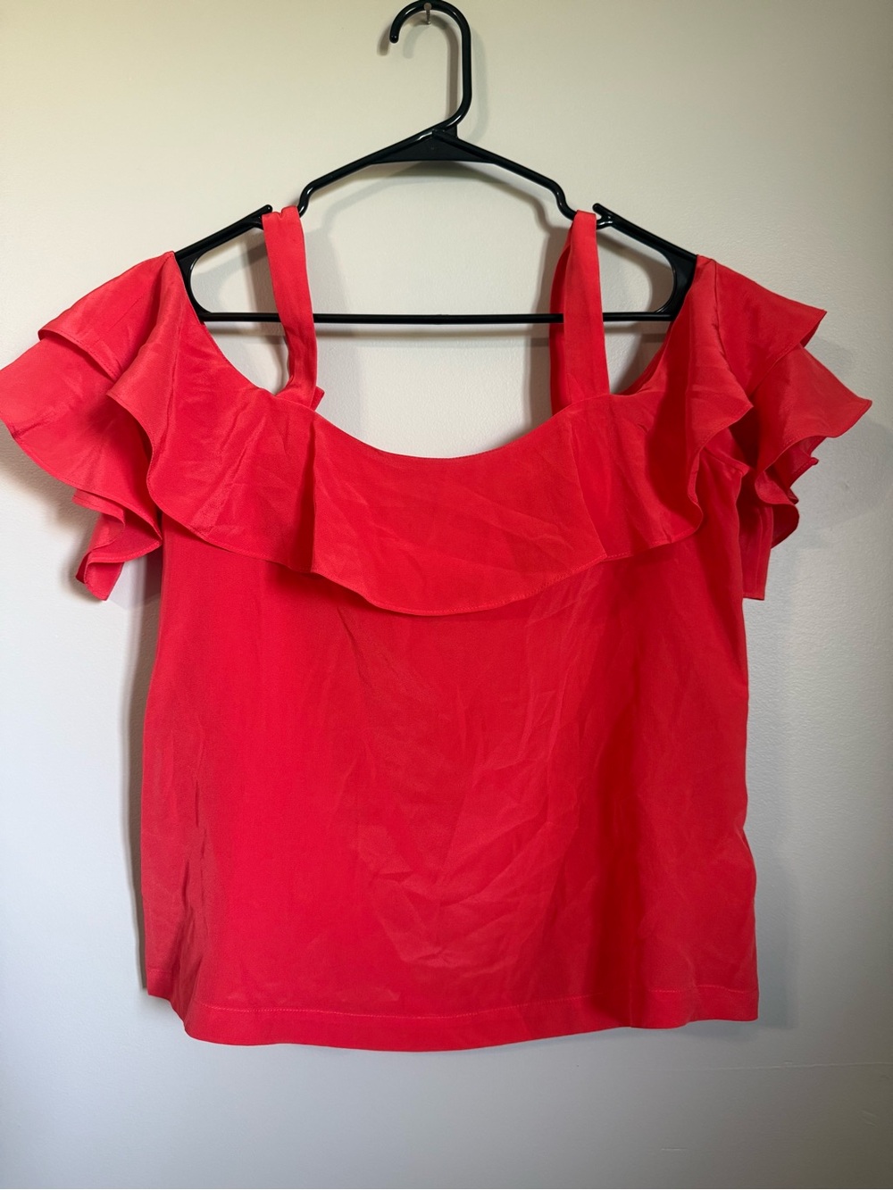 J. Crew Coral-Red Ruffle Off-Shoulder Tank Top